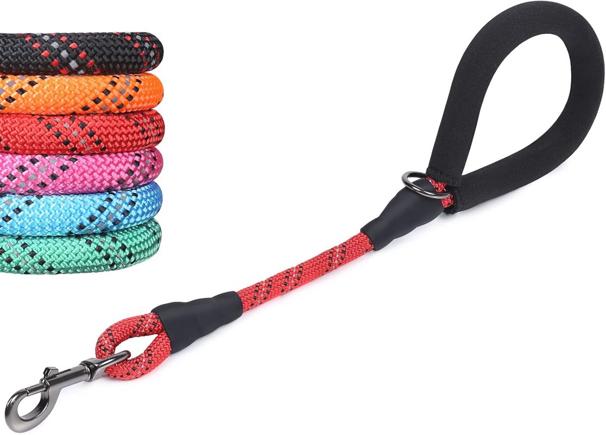 Duurzame Korte Hondenriem 18 inch - Reflecterend Touw met Gewatteerde Handgreep voor Grote Honden - Ideaal voor Wandelen en Training