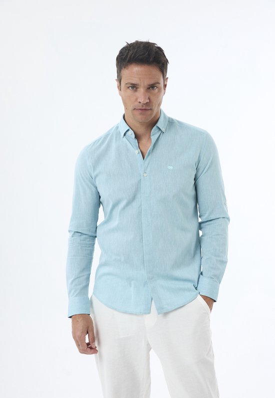 Jimmy Sanders Linnen Katoen Blend Shirt - Overhemd Heren Turkoois - 2Xl