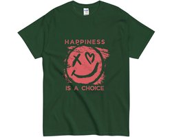 Emo Smiley T Shirt Dames en Heren - Happiness is a Choice - Motiverende Quote - Groen - S