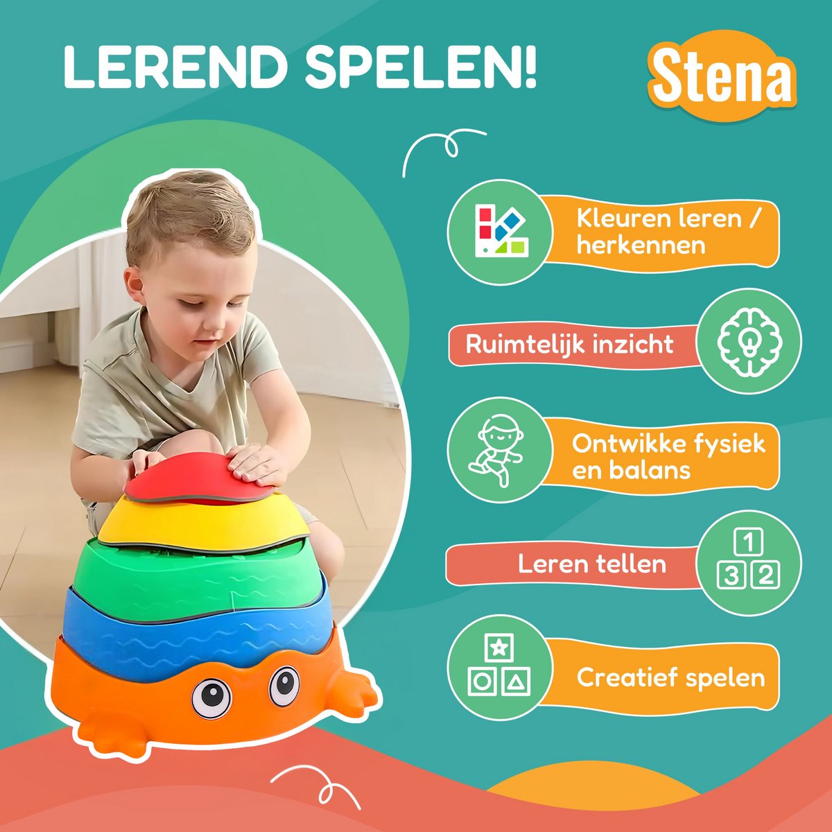 Stena Stapstenen (Kikker) + Zandzakjes + Kleurenrad - Stapelstenen - Rivierstenen - Voor Kinderen - Stepping Stones - Balansstenen - Balansspeelgoed - Heuveltoppen - Educatief/Montessori Speelgoed - Evenwicht — afbeelding 7