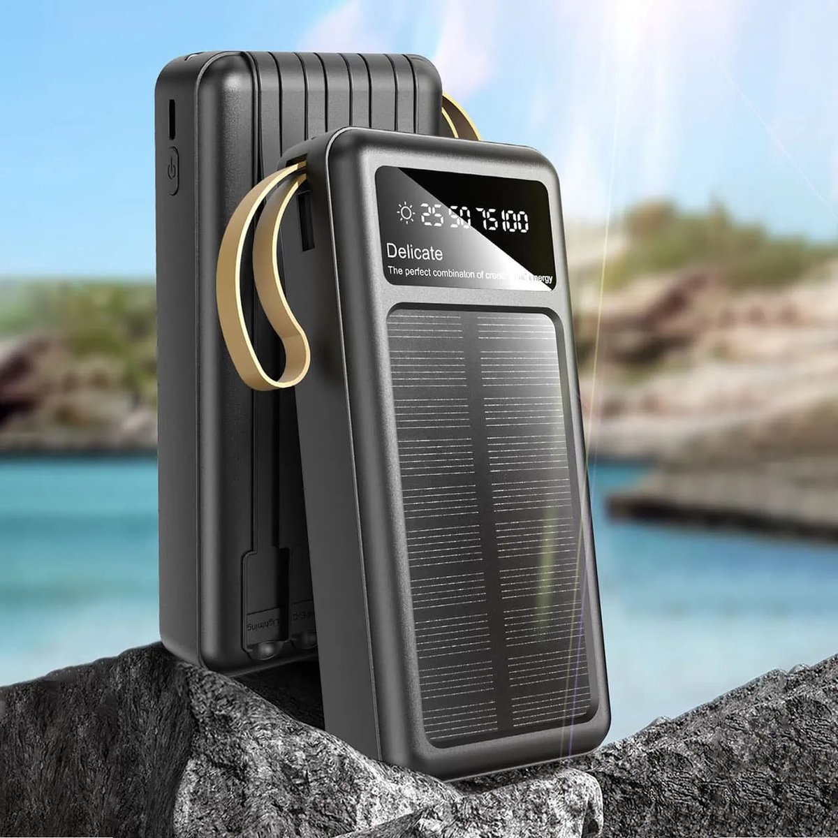 Solar Powerbank 20000 mAh 4-in-1 (Lightning, USB Type-C, - afbeelding 2
