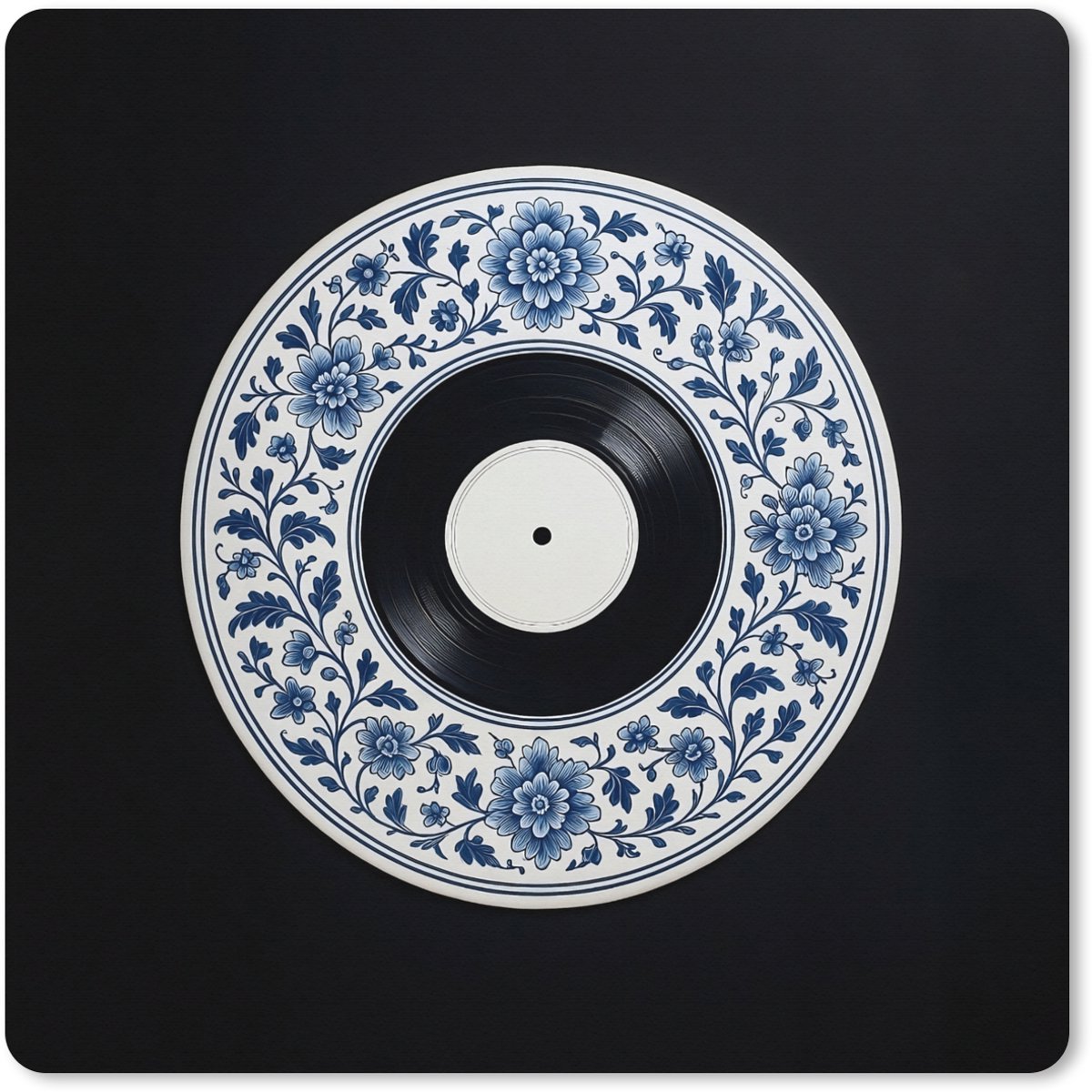 Muismat XXL 40x40 cm - Bureau onderlegger - Bureau mat Vinyl - LP - Delfts Blauw - Muziek - Bureaumat - Gaming mousepad xl - Bureaulegger groot - Computer deskmat