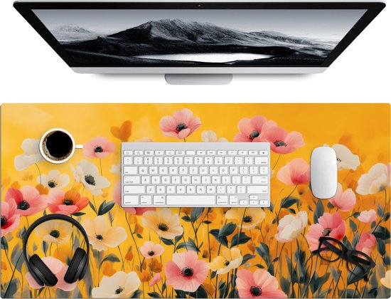 Sous-main 80x40 cm - Tapis de souris Fleurs - Champ - Jaune - Tapis de bureau - Tapis de souris XXL - Sous-main - Grands Tapis de souris - Organiseur de bureau - Sous-main