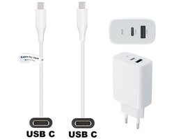OneOne 30W super snellader met 2 poorten. Oplader met Sterke 0,8m USB C naar C kabel. PD lader adapter past op Google Pixel 7, 7 Pro, 8, 8a, 8 Pro, 9, 9 Pro, 9 Pro XL, 9 Fold, 10, 10 Pro, 10 Pro XL, 10 Fold, C, XL