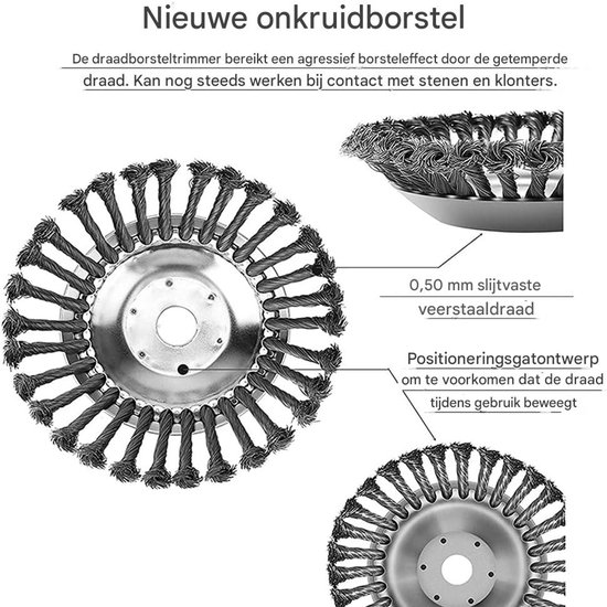 Onkruidborstel - Staaldraad Borstel - Roestbestendig - Tuingereedschap - Trimmer Accessoire - Volwassenen - Duurzaam - Zilver - 25.4x200mm - 1 Stuk van Merkloos	 — afbeelding 4
