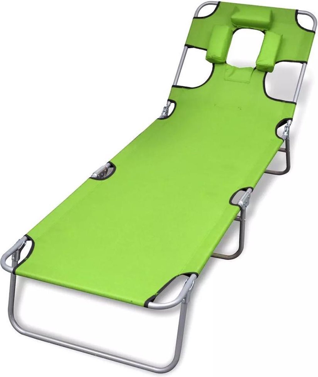 Bol.com vidaXL - Ligbed - inklapbaar - met - hoofdkussen - gepoedercoat - staal - groen aanbieding