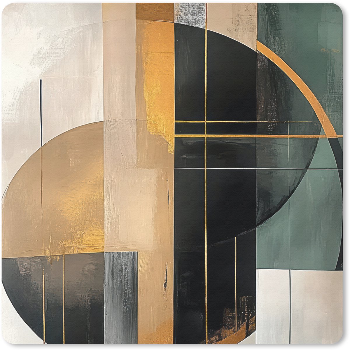 Muismat 30x30 cm - Mousepad Abstract - Goud - Brons - Groen - Vormen - Modern - Muismatten