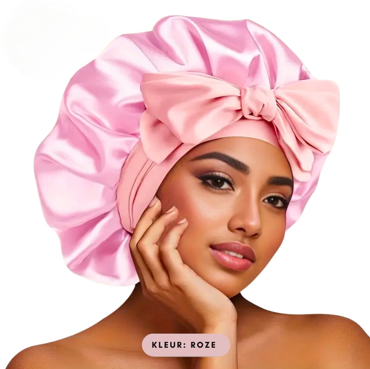 Satijnen Slaapmuts met Elastische hoofdband met Lange Lussen - Haarnetje van satijn - Bonnet van Satijn - Haarnetje - Roze- Dollsbeauty