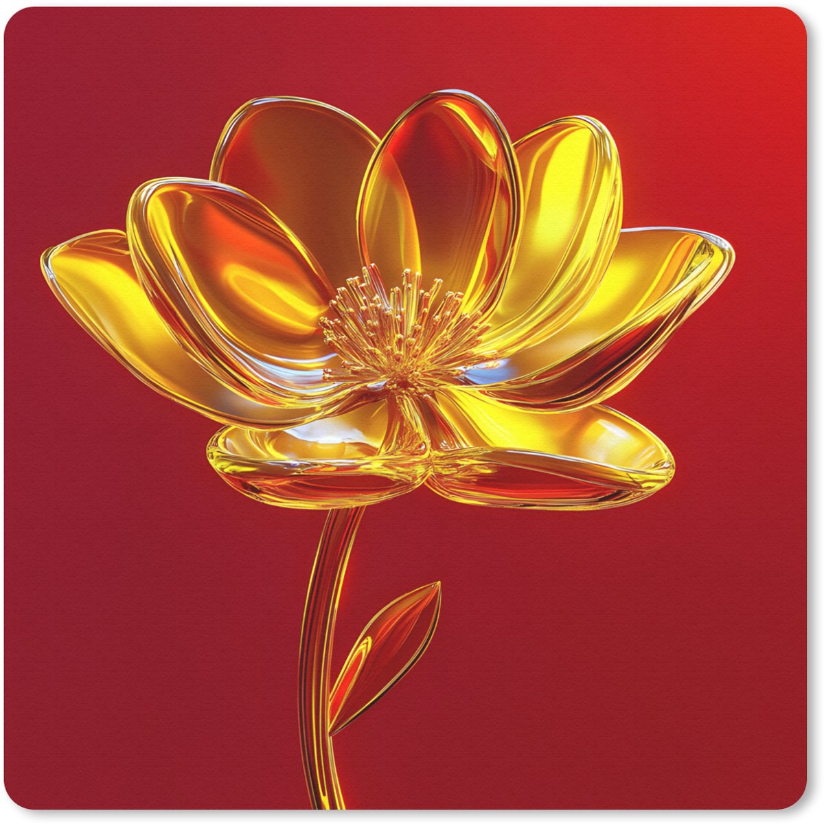 Muismat 20x20 cm - Mousepad Bloem - Goud - Glazen - Muismatten