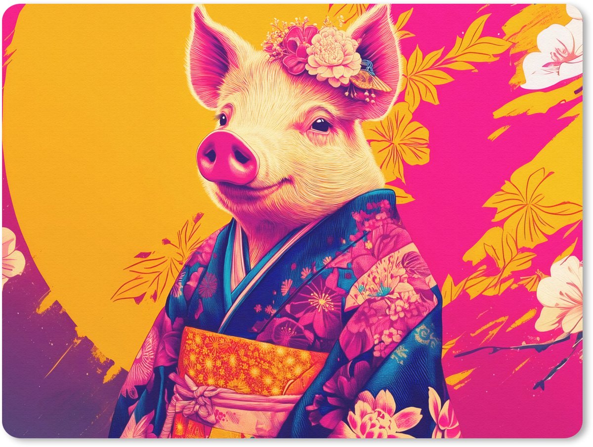 Muismat 23x19 cm - Mousepad Varken - Bloemkroon - Kimono - Abstract - Muismatten