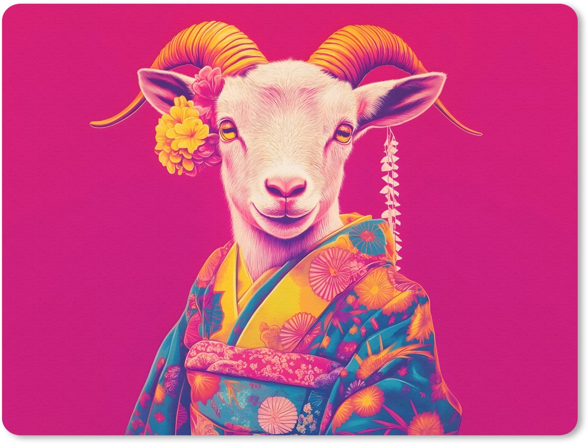 Muismat 23x19 cm - Mousepad Geit - Hoorns - Kimono - Kleurrijk - Muismatten