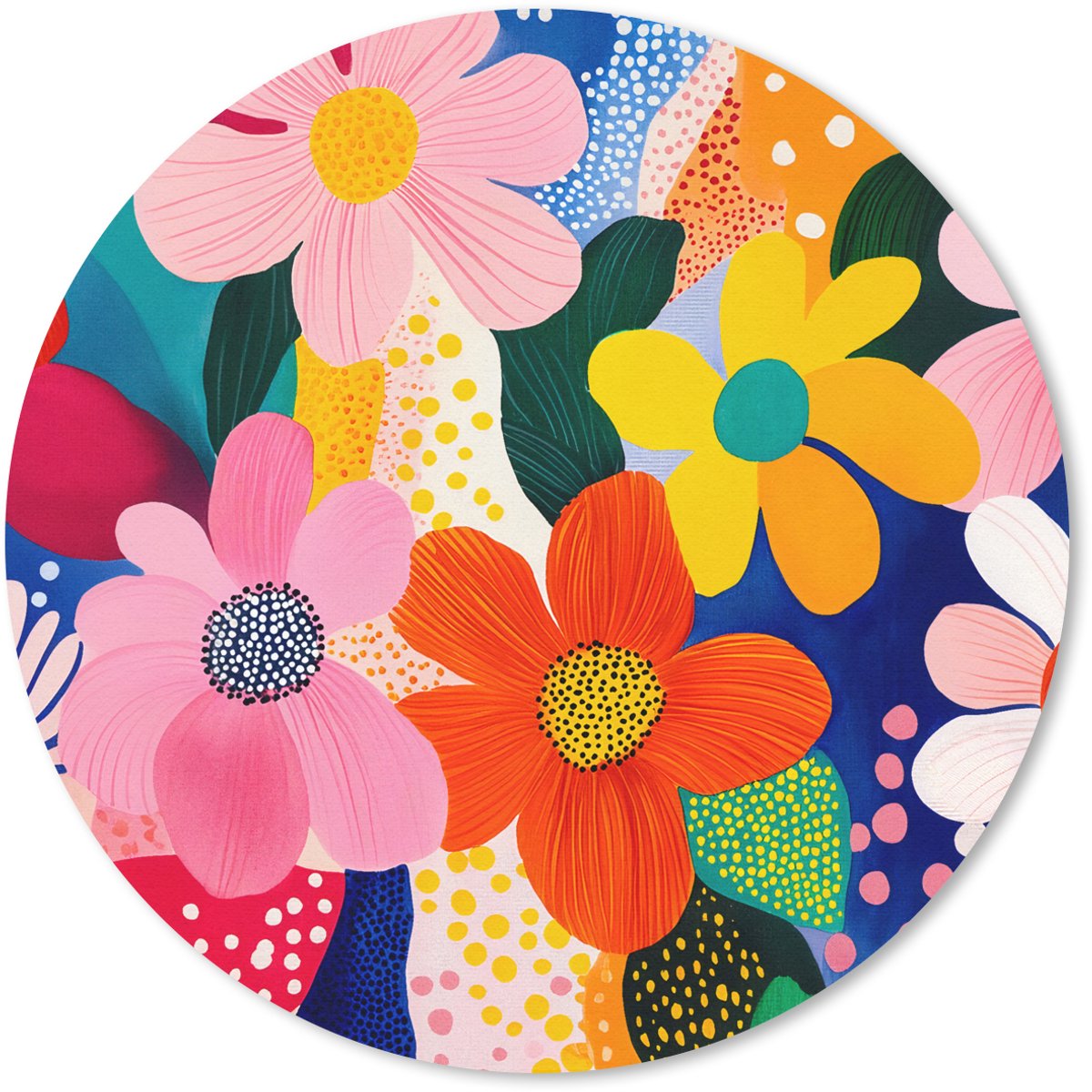 Muismat rond 40x40 cm - Mousepad Bloemen - Kleurrijk - Stippen - Ronde muismatten