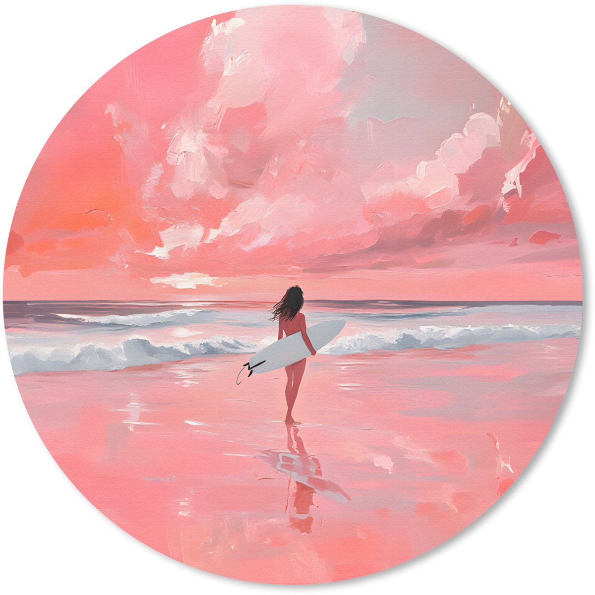 Muismat rond 30x30 cm - Mousepad Roze - Surfen - Zee - Ronde muismatten