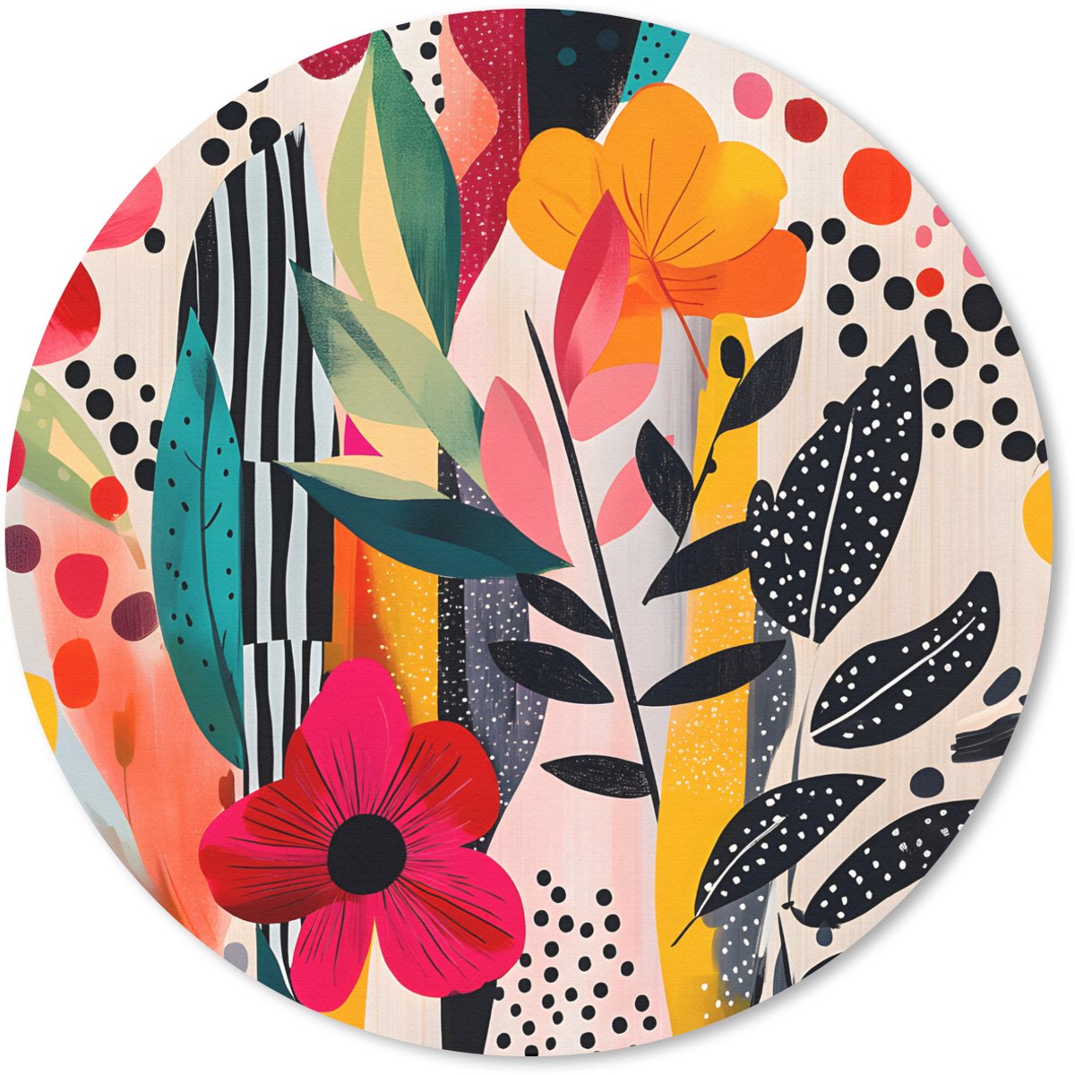 Muismat rond 50x50 cm - Mousepad Bloemen - Bladeren - Abstract - Kleurrijk - Ronde muismatten