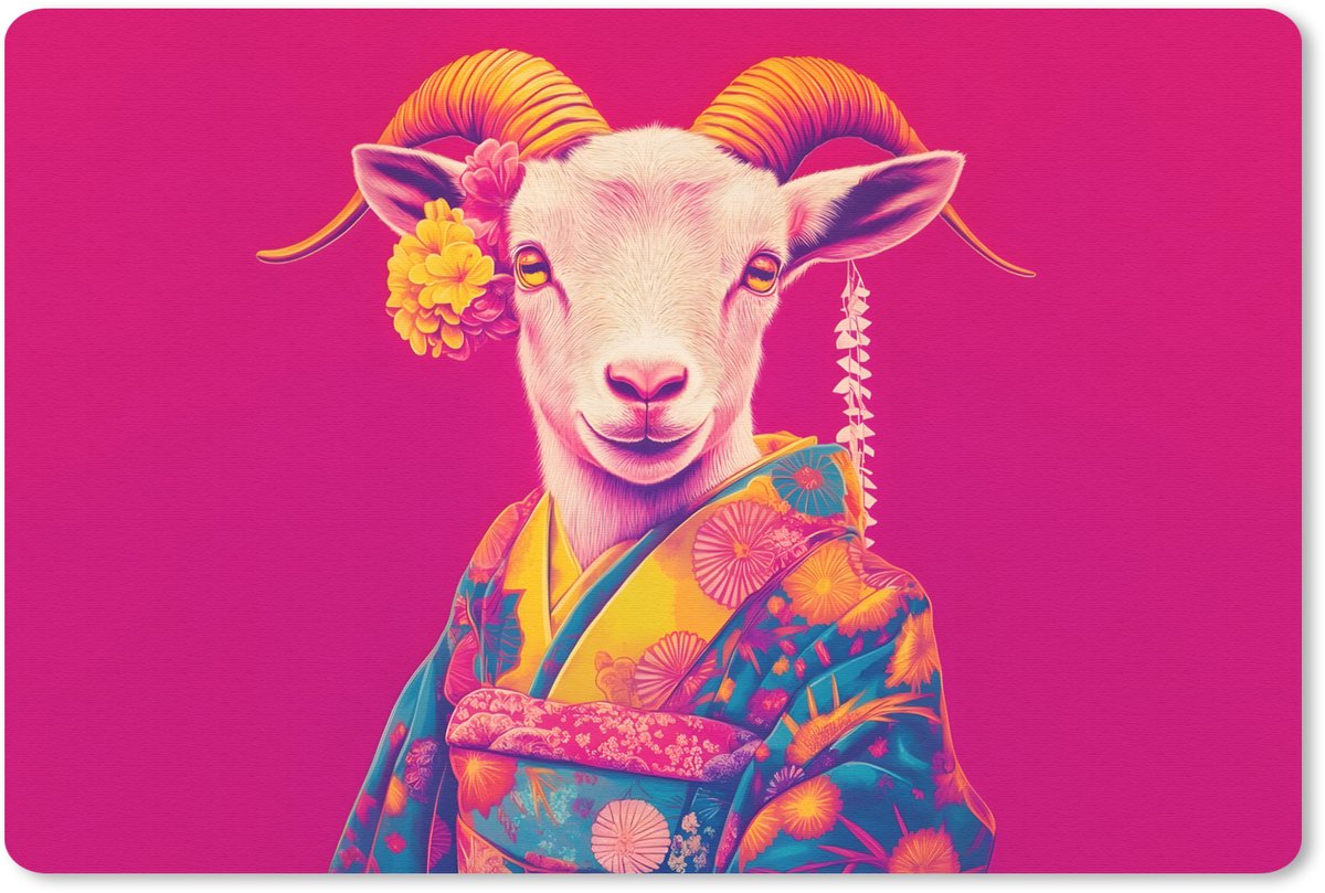 Muismat 27x18 cm - Mousepad Geit - Hoorns - Kimono - Kleurrijk - Muismatten