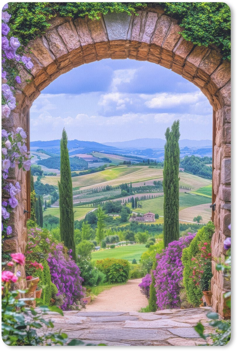 Muismat 18x27 cm - Mousepad Doorkijk - Toscane - Landschap - Poort - Muismatten