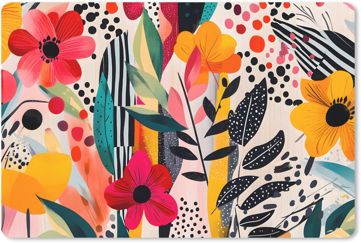Muismat 27x18 cm - Mousepad Bloemen - Bladeren - Abstract - Kleurrijk - Muismatten