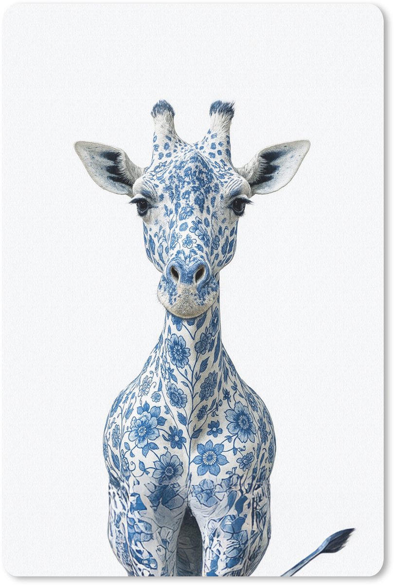 Muismat 18x27 cm - Mousepad Giraffe - Delfts blauw - Dieren - Minimalistisch - Muismatten