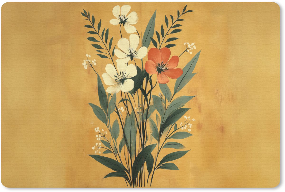 Muismat 27x18 cm - Mousepad Bladeren - Boeket - Bloemen - Geel - Muismatten