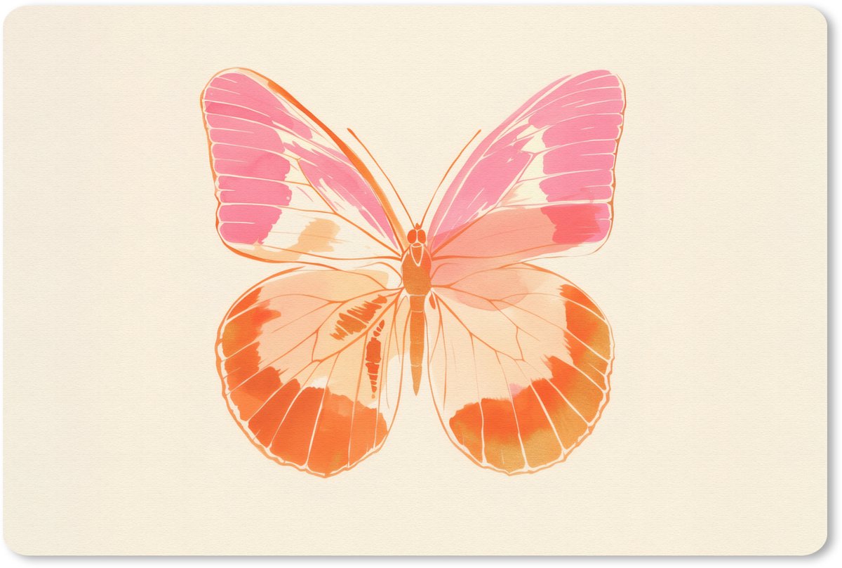 Muismat 27x18 cm - Mousepad Oranje - Vlinder - Minimalistisch - Muismatten