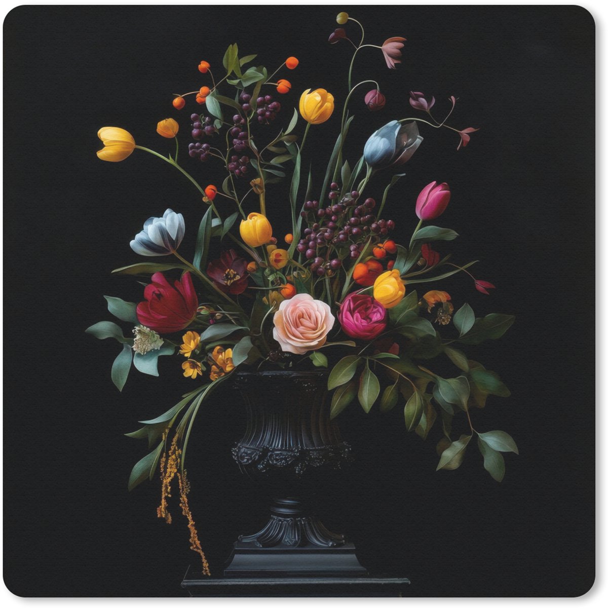 Muismat 30x30 cm - Mousepad Klassiek - Vaas - Boeket - Bloemen - Muismatten
