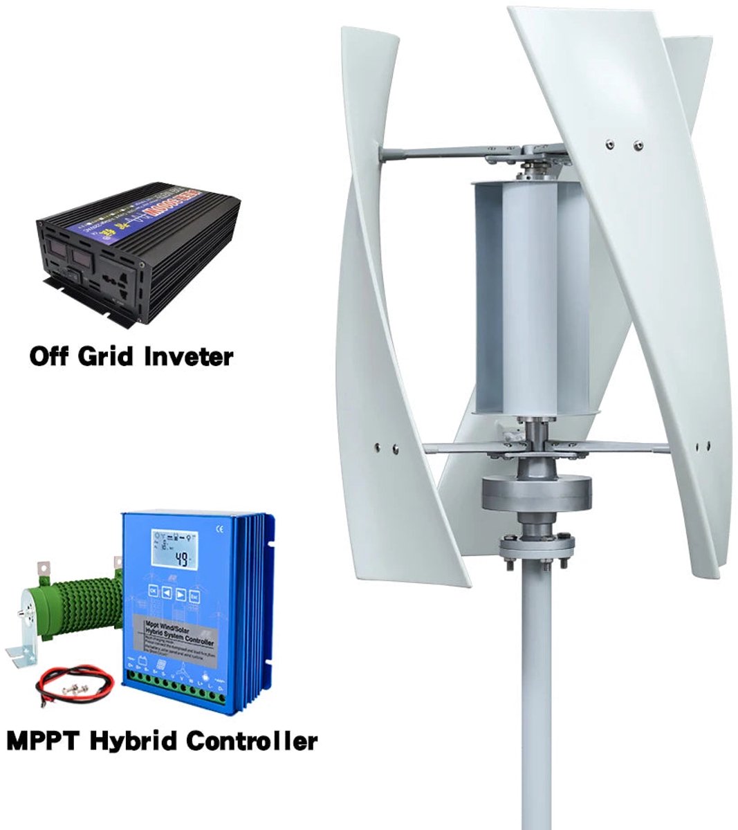 Windturbine - Windmolen - Windturbine Generator - Windenergie - Verticaal As - 5000W - 24V - Met Omvormersysteem - 3 Messen - Stille en Efficiënte Energieoplossing - voor Thuisgebruik en Off Grid Systemen