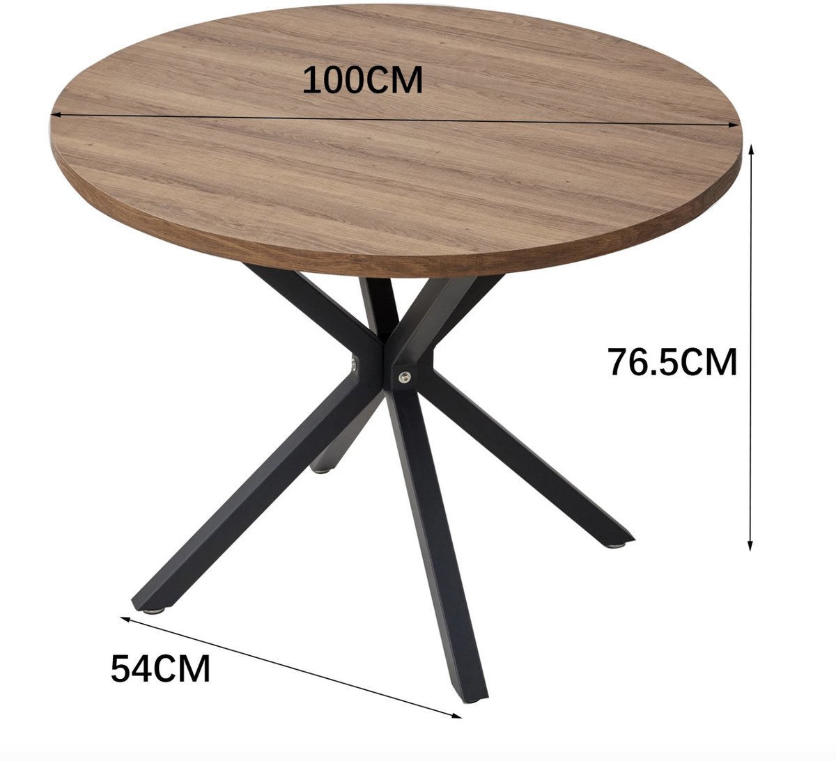 Varnox Massief Houten Eettafel - Nordic Ronde Tafel - Keukentafel - Stalen Frame - Koffietafel - Eetkamertafel - Woonkamer - Kantoormeubilair - 100cm - Bruin – foto 2