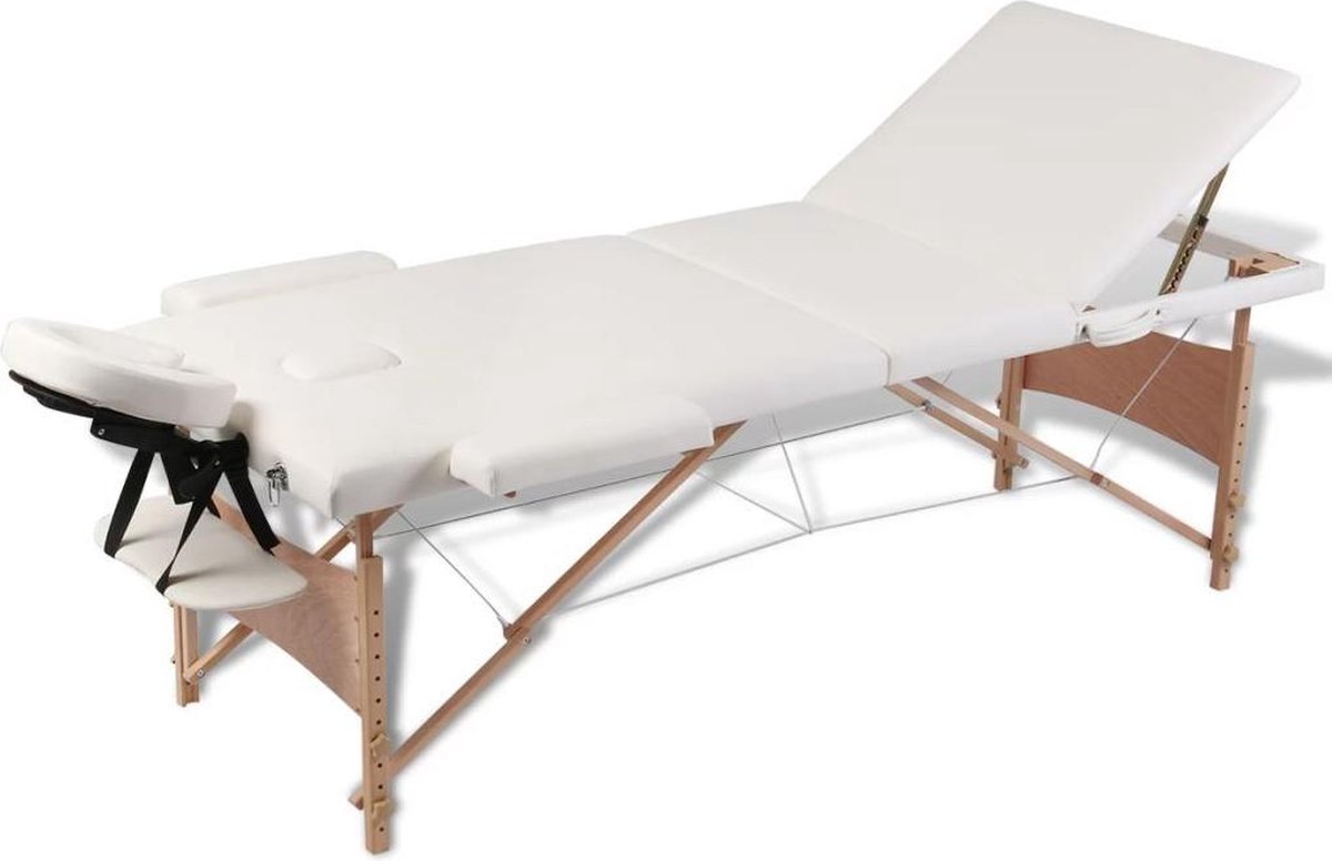 Goedkoopste vidaXL - Inklapbare - massagetafel - 3 - zones - met - houten - frame - (creme