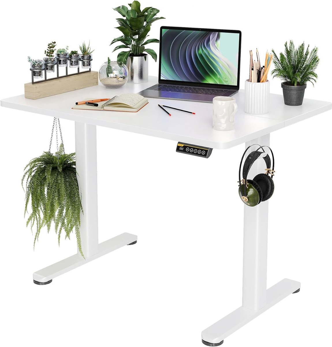Ibenzoa Elektrisch Verstelbaar Zit-Sta Bureau Wit - 100x60cm met Geheugen en Kabelmanagement
