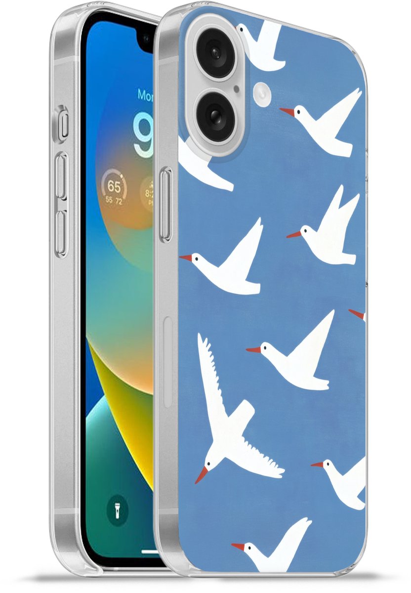 Telefoonhoesje Geschikt voor Apple Iphone 16 hoesje - Vogels - Wit - Patroon - Siliconen Telefoonhoesje Telefoonhoesje