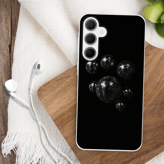 Telefoonhoesje Geschikt voor Samsung Galaxy A35 hoesje - Discoballen - Minimalistisch - Zwart - Siliconen Telefoonhoesje Telefoonhoesje
