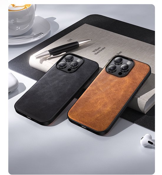 Iphone 15 pro max backcover hoesje bruin leer