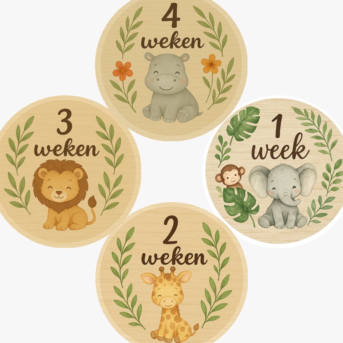 Mijlpaal bordjes baby - jungle - 1 t/m 4 weken - 15 cm