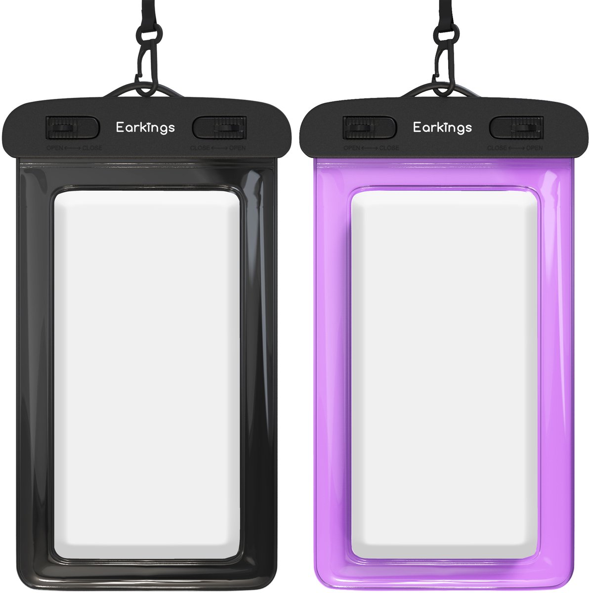 Waterdichte telefoonhoesjes - Drybag Set van 2 stuks - Onderwater Hoesje Telefoon voor Alle Telefoons - Waterdicht telefoonhoesje Earkings - Zwart & Paars