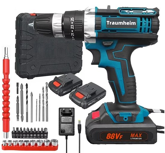 21V Accuboormachine Draadloos 3-in-1 Boren Schroeven Hamerboren 2 Batterijen 28 Accessoires