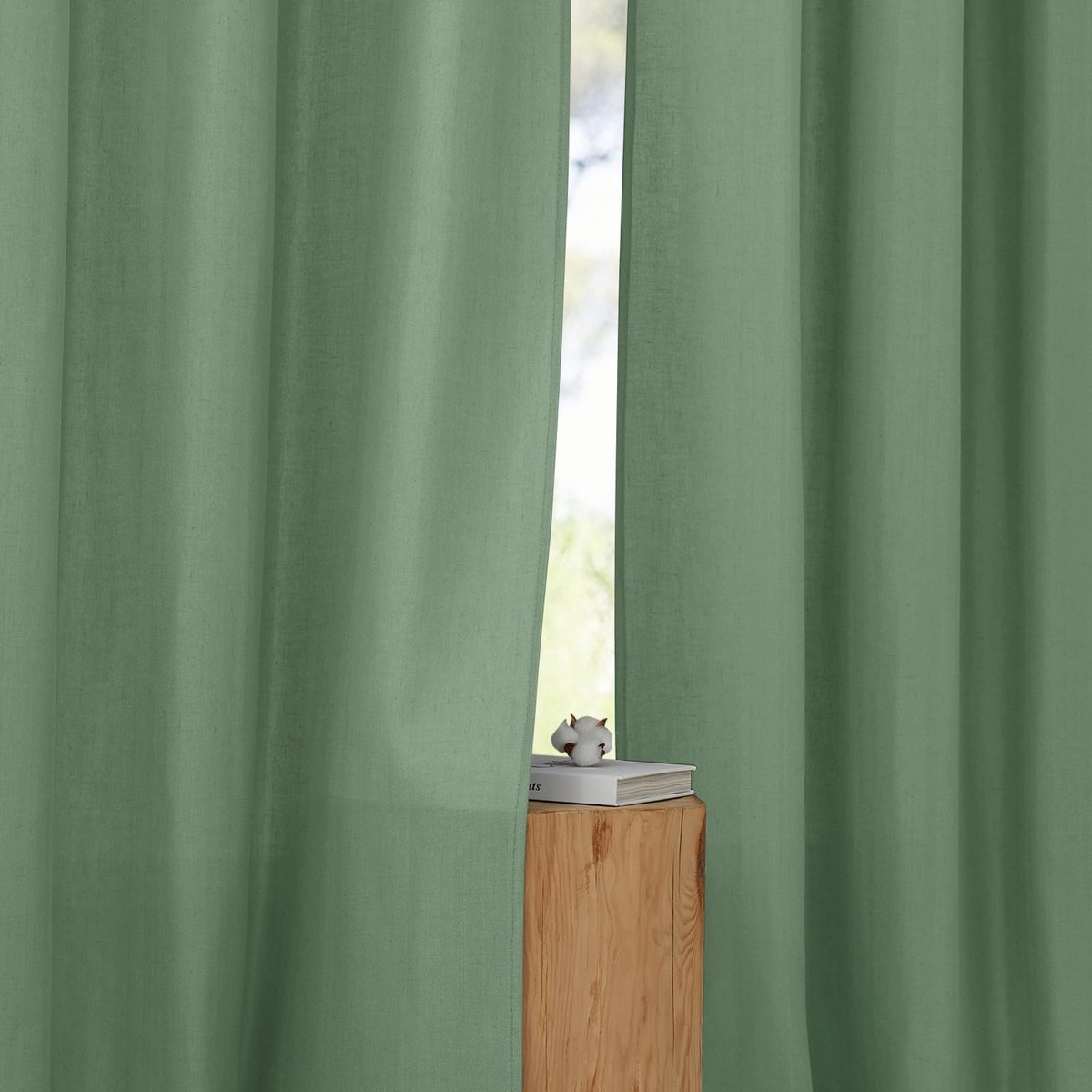 Ibenzoa Verfijnde Overgordijnen met Plooiband voor een Stijlvolle Woonkamer, Set van 2, Linnenlook, Olijfgroen