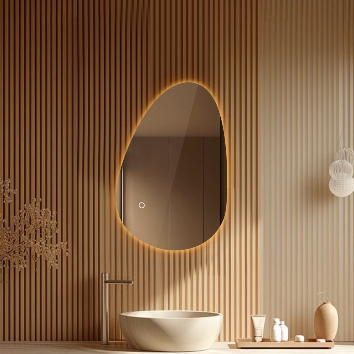 Lumoire® Spiegel Met Verlichting - 90 CM Organisch - Badkamerspiegel - Asymmetrisch