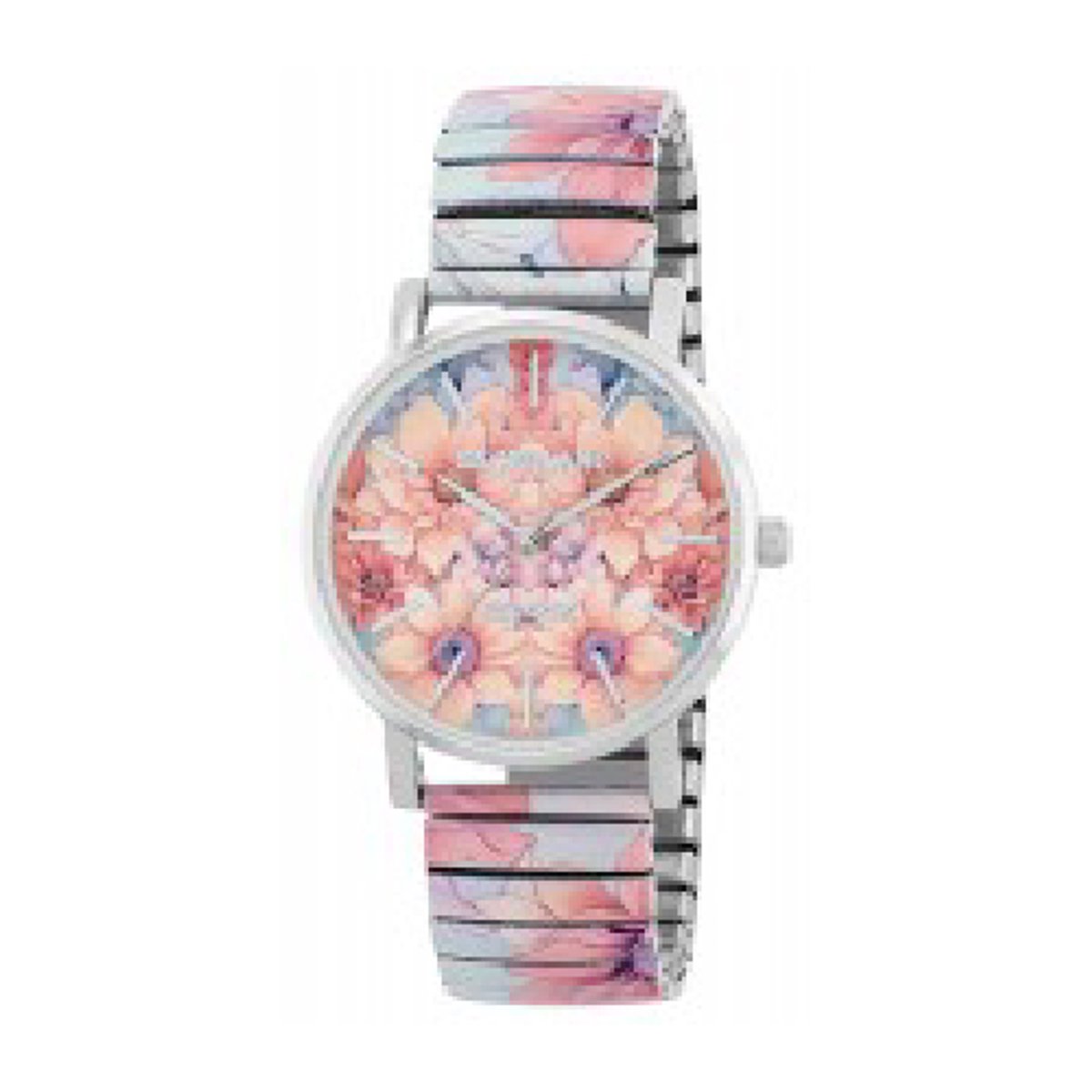 Excellanc-model 1700060-30-Dameshorloge-rekbare band-Multicolor-roze-lichtblauw-3 atm waterdicht-diameter 35mm