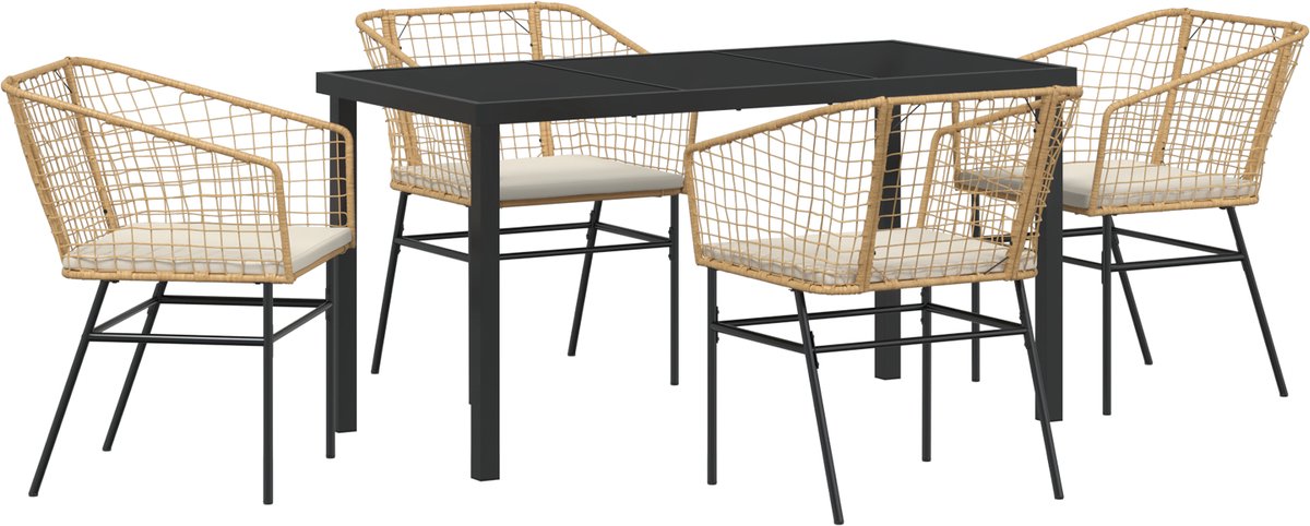 vidaXL - Tuin - Eettafel - Set - 5 - pcs - Bruin - poly - rattan