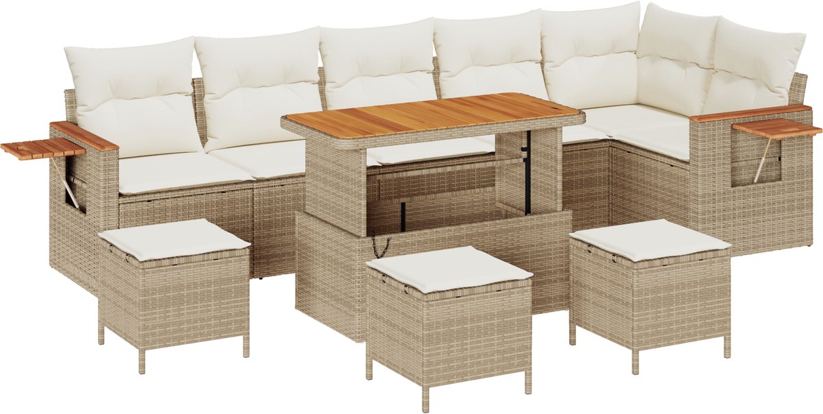 vidaXL - Tuinbank - Set - met - kussen - 12 - pcs - Beige - en - Crème - poly - rattan