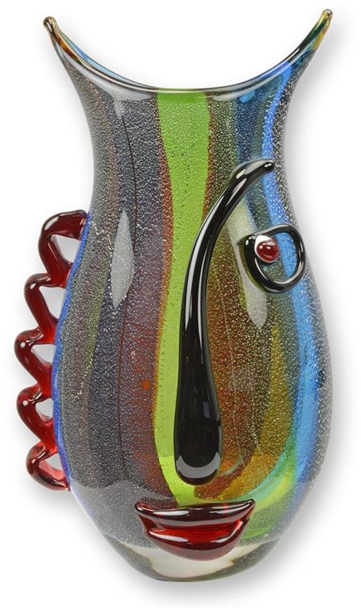 Abstracte glazen vaas in Murano-stijl – handgemaakt decoratief kunstobject van glas – kleurrijke designvaas voor tafel of dressoir