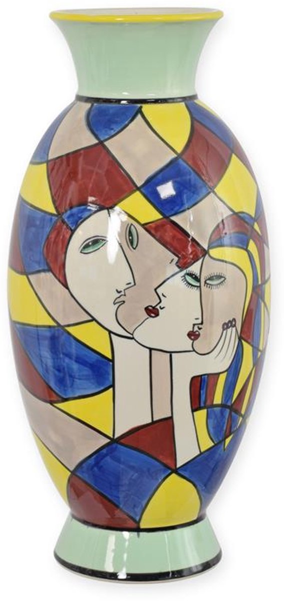 Porseleinen vaas met abstract motief – handgeschilderde decoratieve designvaas – unieke moderne woondecoratie van keramiek, 45 cm hoog