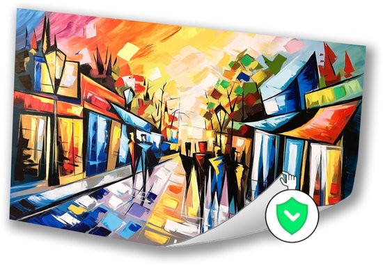 Abstracte stad met silhouetten - Stad poster - Wanddecoratie gebouwen - Kubisme - Posters aan de muur - Posterprints - poster 120x80 cm