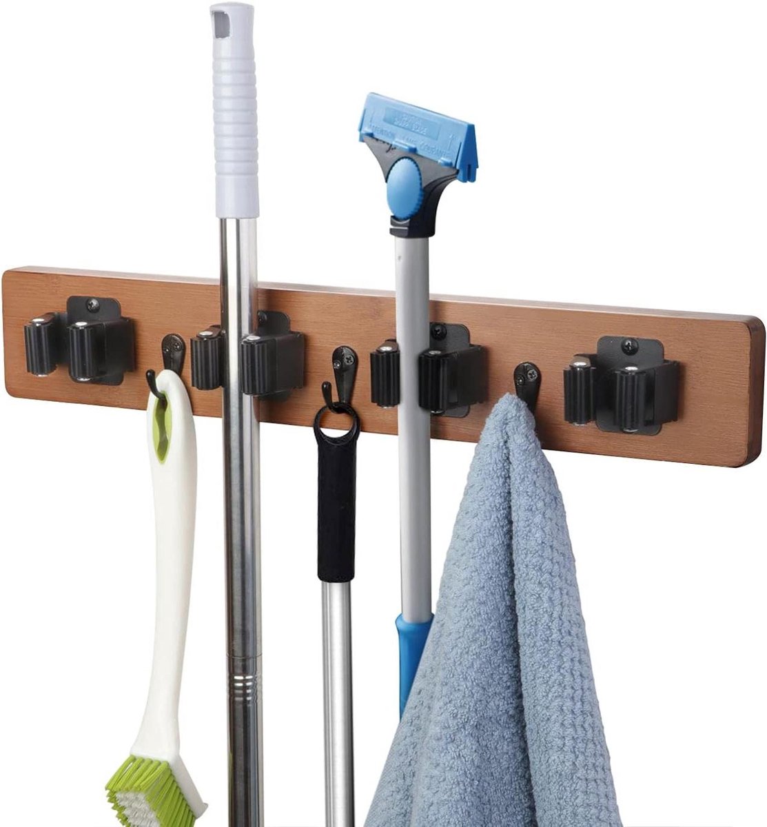 Muurbevestiging Bezem Mop Houder Hout - Organizer voor Tuin Tools, Hark, en Meer