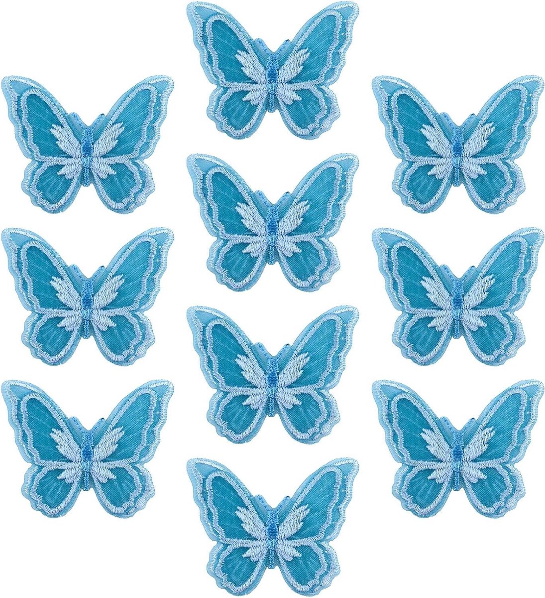 10 Stuks Blauwe 3D Nylon Vlinderapplicaties voor Naaien op Dubbele Lagen Kant en Organza Stof - Vlinderversiering voor Boeketten