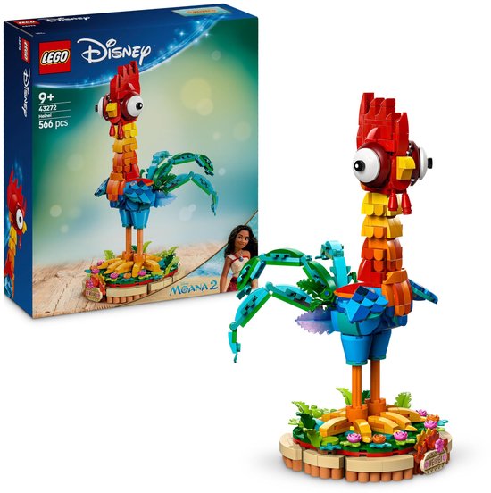 Emballage LEGO Disney Vaiana 2 Heihei avec Moana, à côté de la figurine LEGO Heihei.