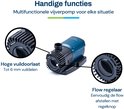 BluGarda vijverpomp met details van hoge vuildoorlaat en flow regelaar.