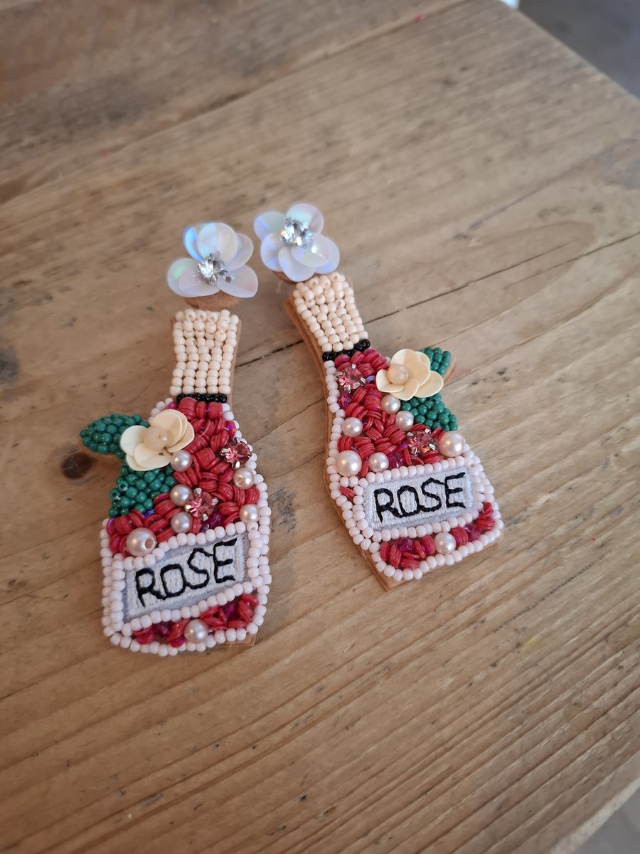 By_Evelien Statement oorbellen - Rosé Fles - Kraaltjes - Champagne - Lichtgewicht - Limed edition - Festival - Feestje