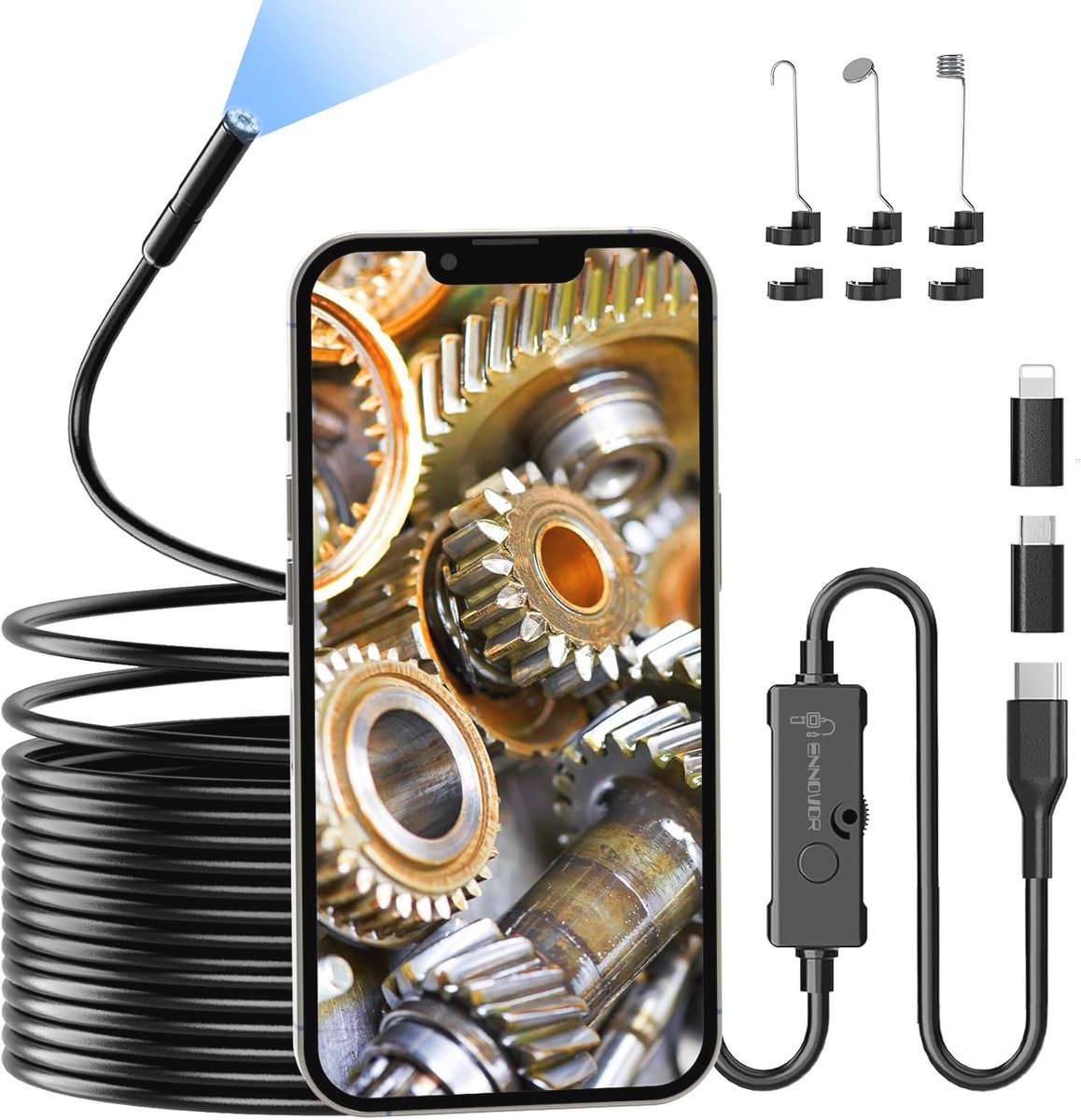 HD Endoscoopcamera met Verlichting - 1920P Inspectiecamera met 8 LED-lampen - IP67 Waterdicht voor Android en iOS