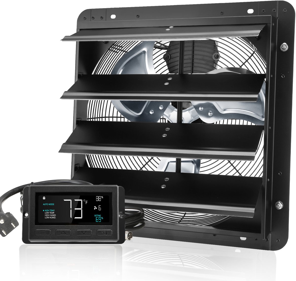 Afzuigventilator - Wandmodel - Diameter 40,6 cm - EC-motor - Temperatuur- en Vochtigheidsregeling - Snelheidsregeling - Luchtstroom 2969 m³/u - Voor Kas, Garage, Schuur